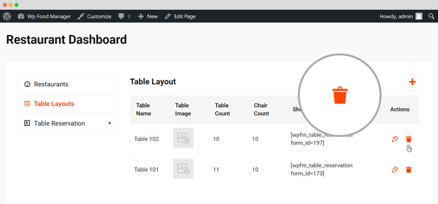 frontend-Restaurant Dashboard-Table Layouts-Delete